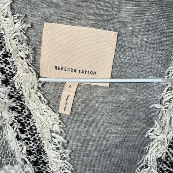 Rebecca Taylor Size 6 Fringe Tweed Jacket Black Gray White Bouclé Blazer cotton - Picture 6 of 13